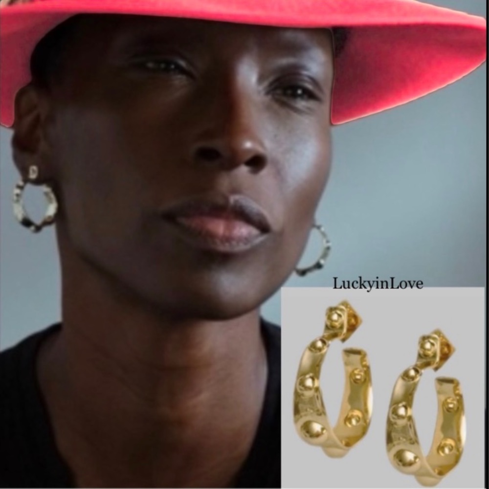 ALEXIS BITTAR• Gold Byzantine Sculpted Raised Repoussé Molten Dots Hoop Earrings - Picture 7 of 13